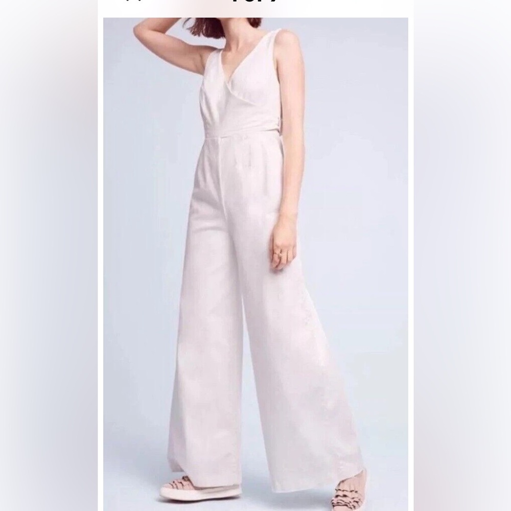 Sleeveless Wide-Leg Waist Tie Chino by Anthropologie Jumpsuit size 4 S157